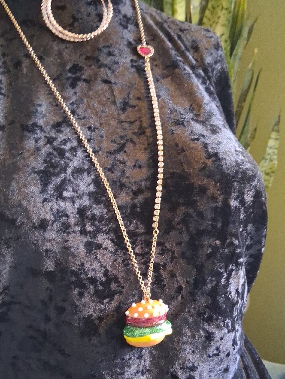 Betsey Johnson Gold-Tone Necklace with Pearl Topping and Multicolor Burger Charm - Picture 16 of 16